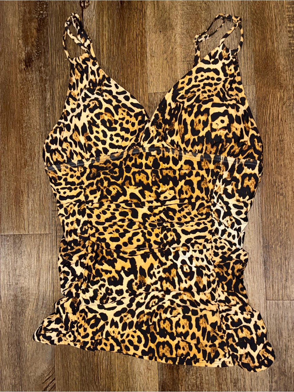 Calvin Klein Leopard-Print Swim Top in Black & Tan